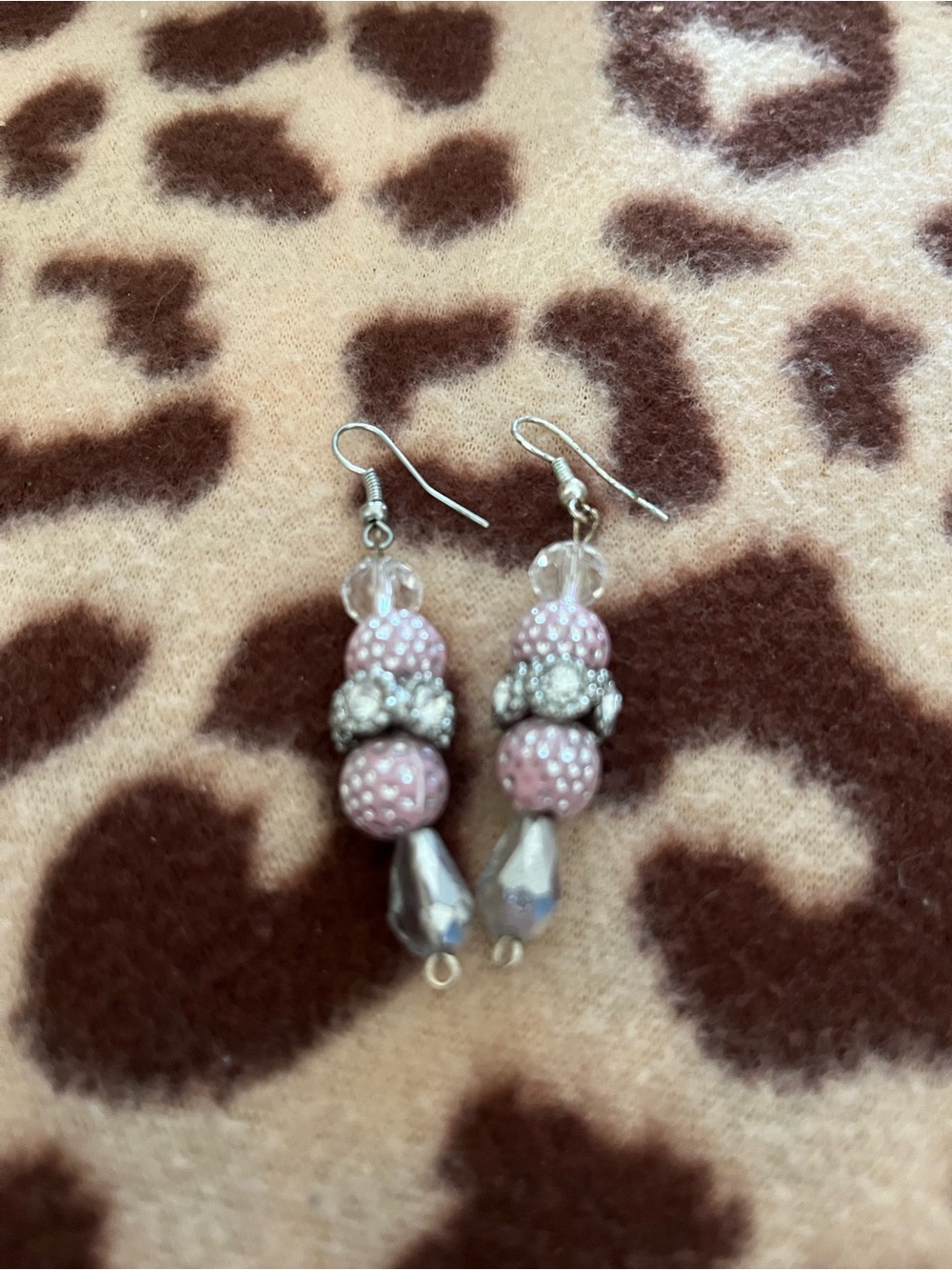 Pink Bead and Crystal Drop Earrings